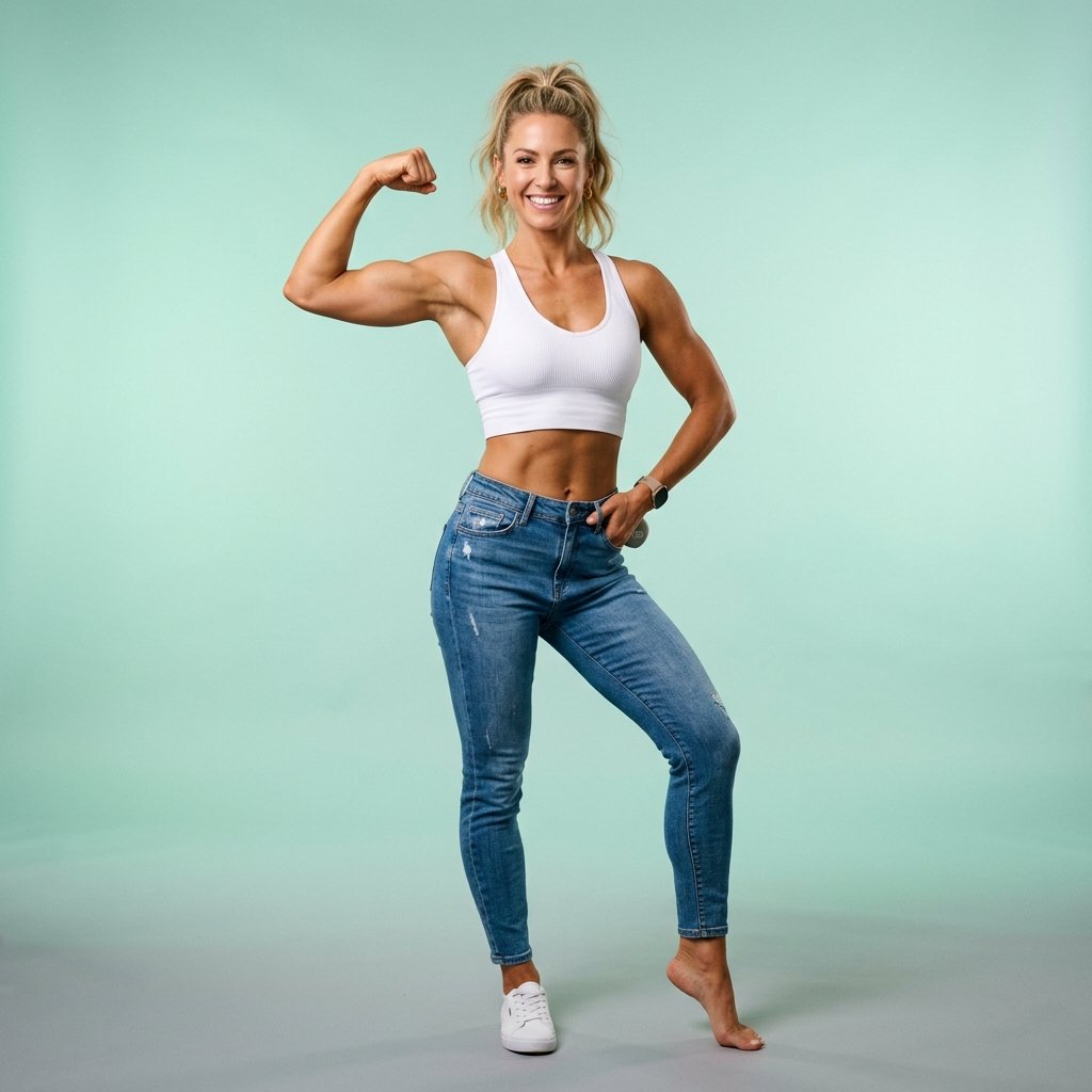 Mujer en forma mostrando pérdida de peso